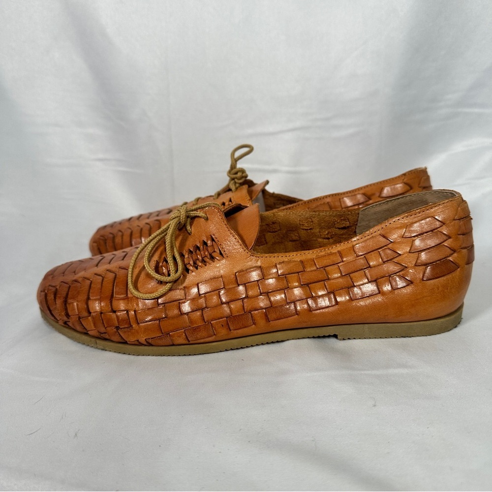 Saturday Knights Vintage Woven Leather Huarache Oxfords Tan Brazil Women’s 10 - Picture 5 of 15